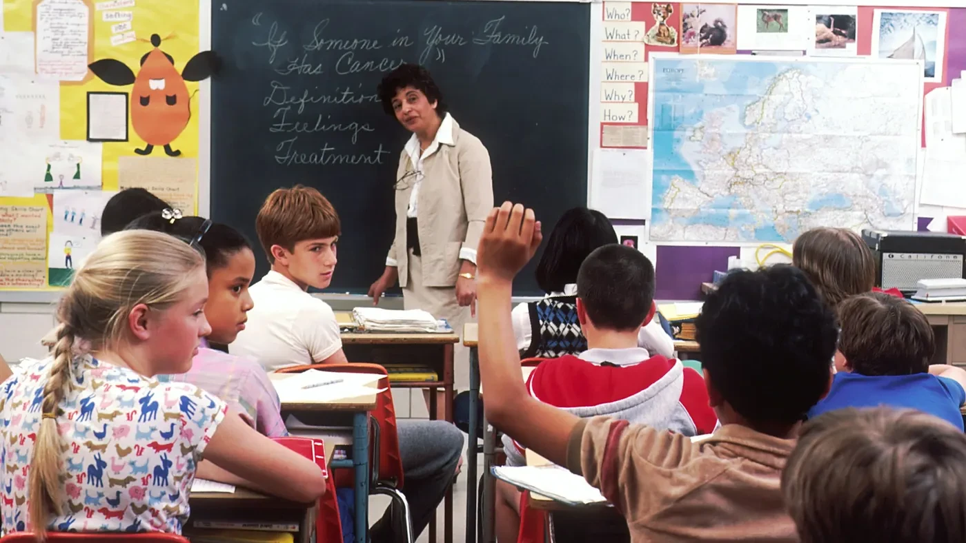 Teacher calling on students in an elementary classroom