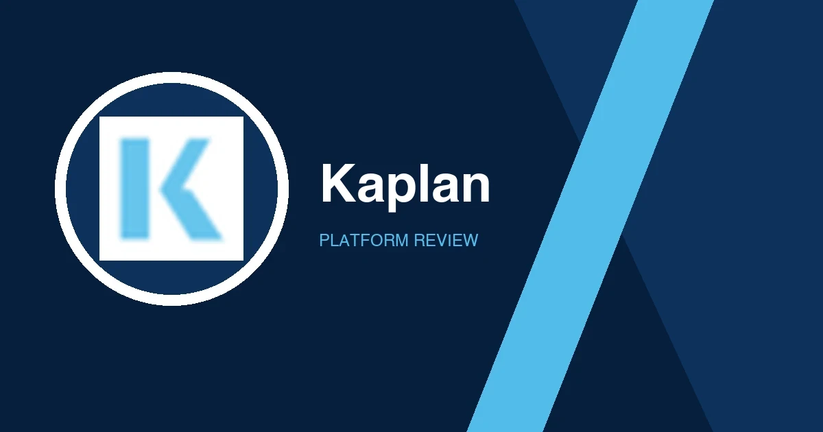 Kaplan logo in white and light blue on a dark blue background