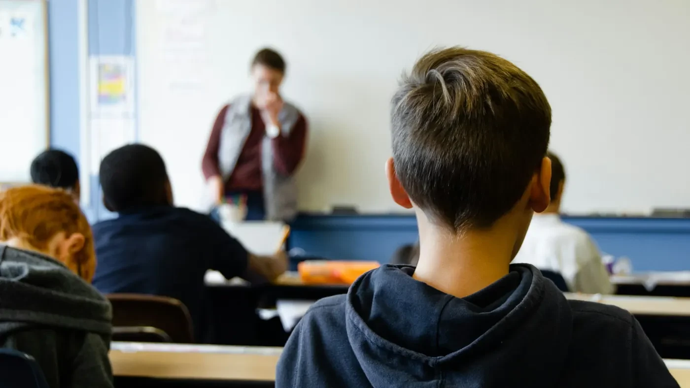 Student seen from behind during a classroom lesson
