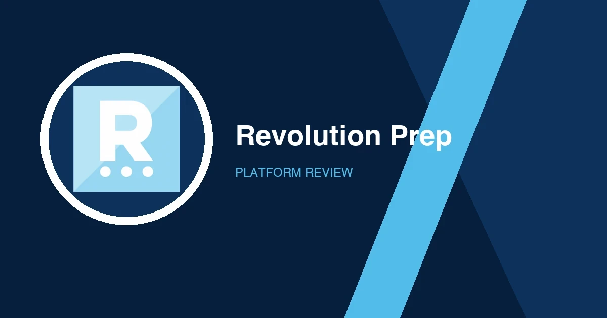 Revolution Prep logo in white and light blue on a dark blue background