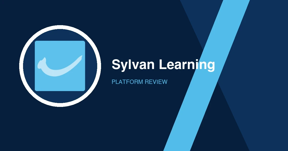 Sylvan Learning logo in white and light blue on a dark blue background